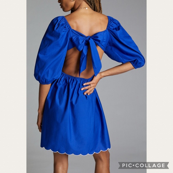 :Price Firm: Anthropologie Forever That Girl Scalloped Mini Dress in Blue - Picture 3 of 10